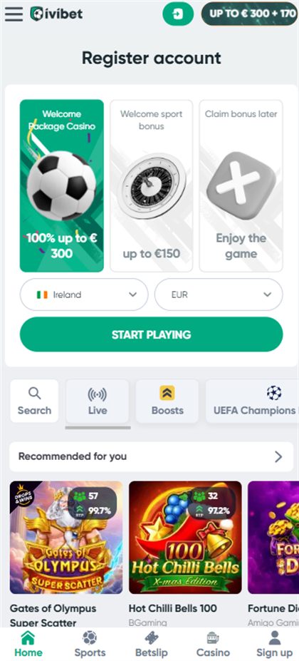 iviBet mobile casino and sportsbook as served to players in Ireland